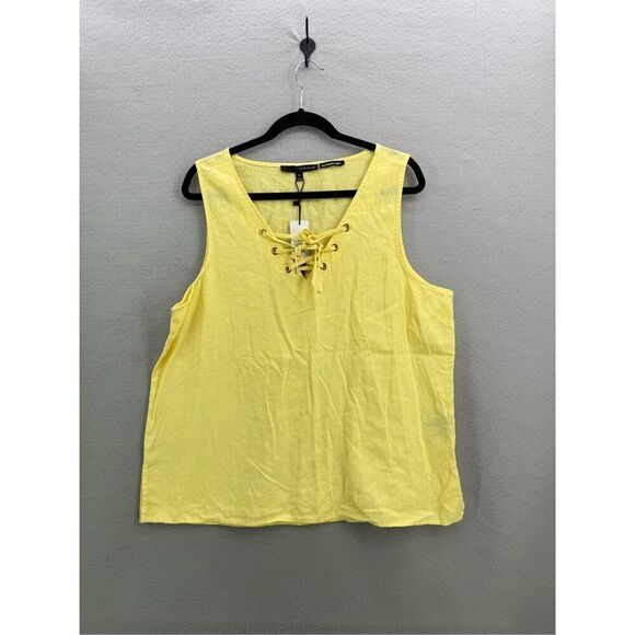 NWT Harvé Benard Womens Yellow Lace Up Natural Washable Linen Tank Top Size XL - Picture 1 of 7